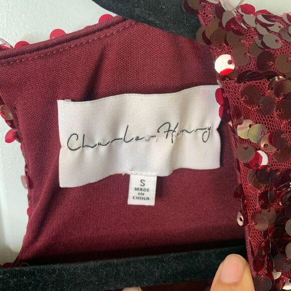 Charles Henry Burgundy Sequin‎ embellished  Cocktail Party Dress Holiday Small - Picture 5 of 7